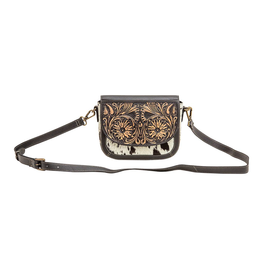 Myra Bag Floral Hand Tooled and Cowhide Small Crossbody Bag