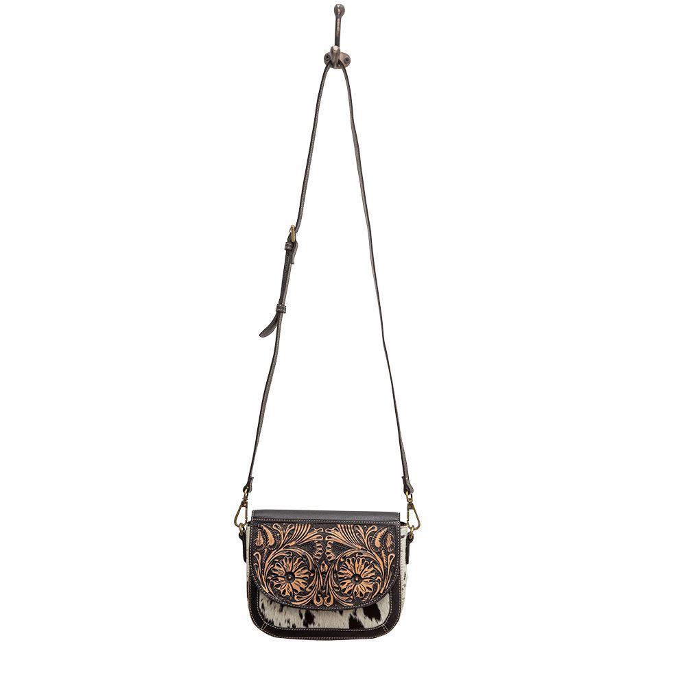 Myra Bag Floral Hand Tooled and Cowhide Small Crossbody Bag