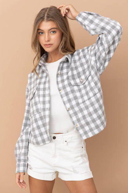 Yarn Dyed Brushed Crop Pocket Front Shirt Jacket