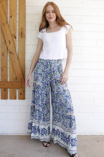 Wide Leg Boho Pants with Lace