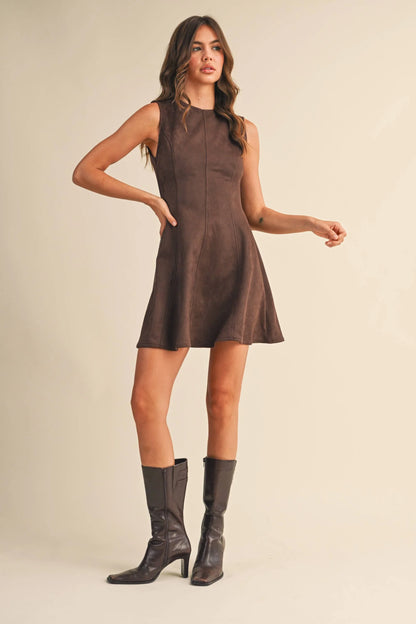FAUX SUEDE BACKLESS A LINE MINI DRESS - Southern Sassy Boutique