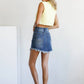 High Rise Stretch Frayed Hem Mini Denim Skirt