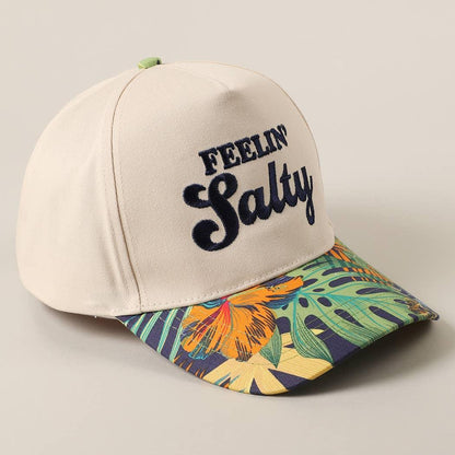 Feelin' Salty Letter Embroidery Floral Trucker Hat - Southern Sassy Boutique