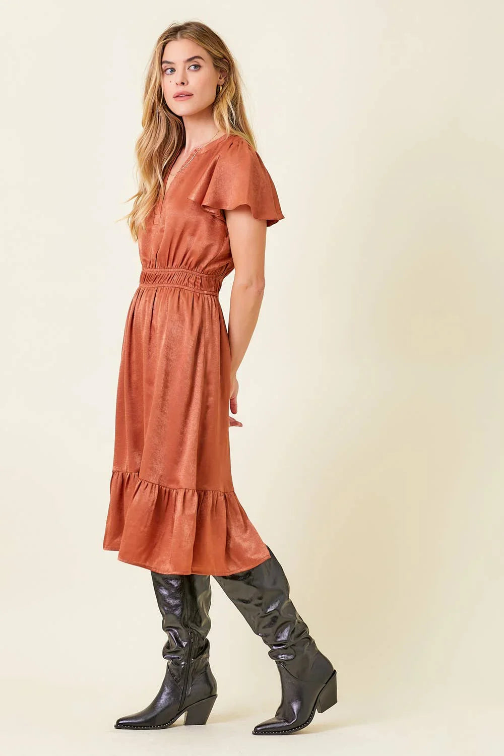 Crushed Satin Midi Dress - Southern Sassy Boutique