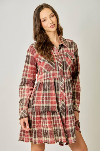 Acid Washed Tiered Coat Dress - Southern Sassy Boutique