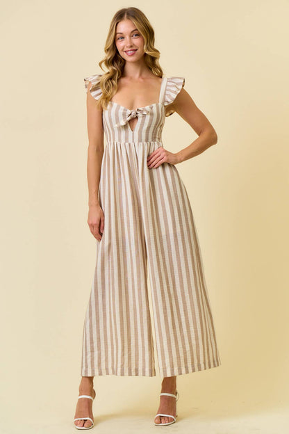 Stripe Cotton Gauze Wide Leg Jumpsuit