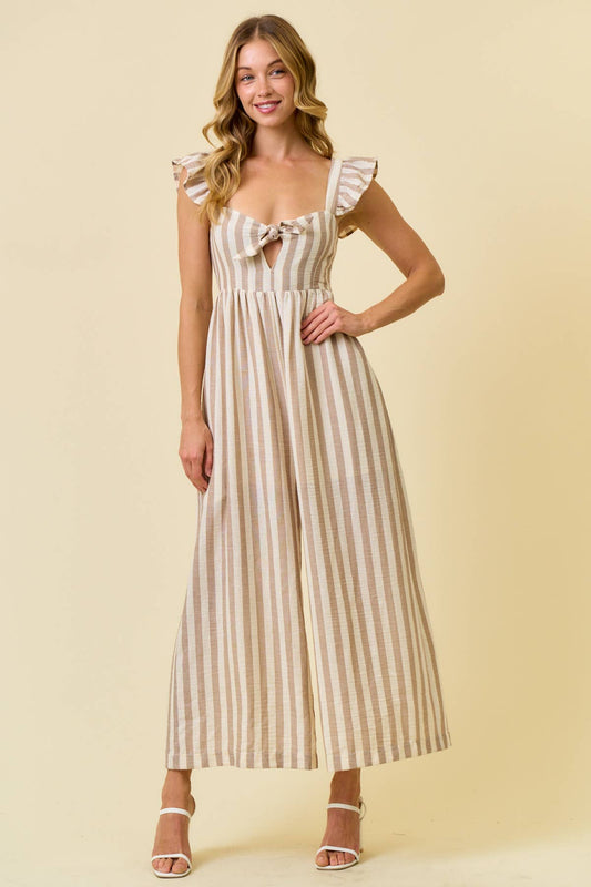 Stripe Cotton Gauze Wide Leg Jumpsuit