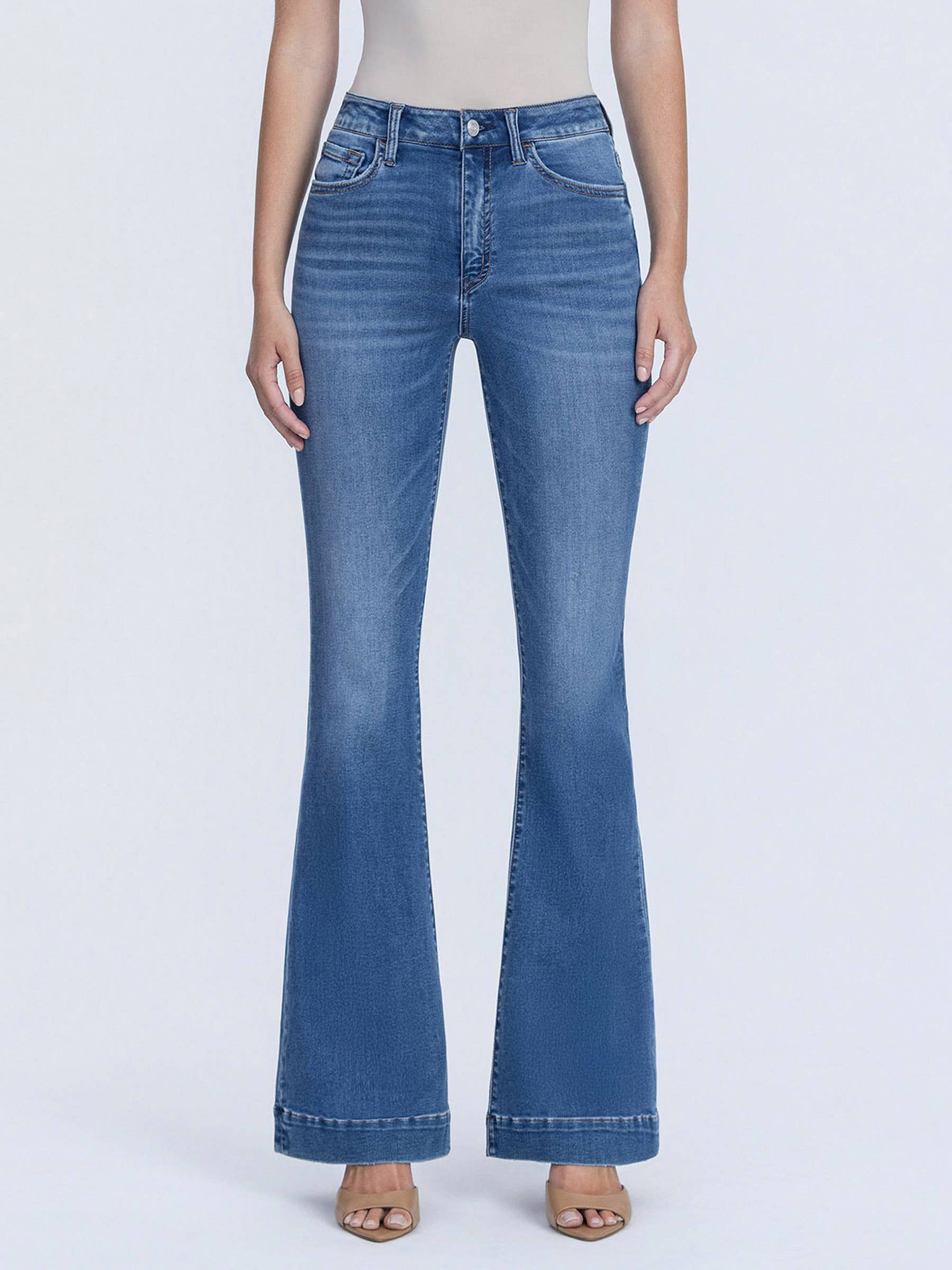 SUPER HIGH RISE TROUSER HEM FLARE JEANS LV1955 - Southern Sassy Boutique