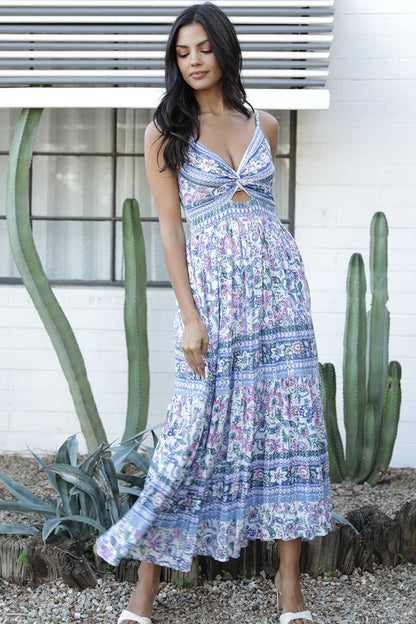 V Neck Twist Front Cut out Maxi Dress