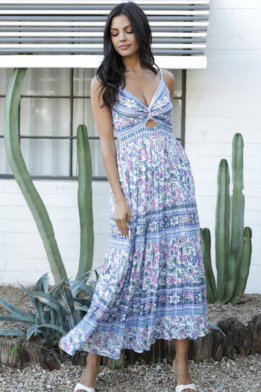 V Neck Twist Front Cut out Maxi Dress