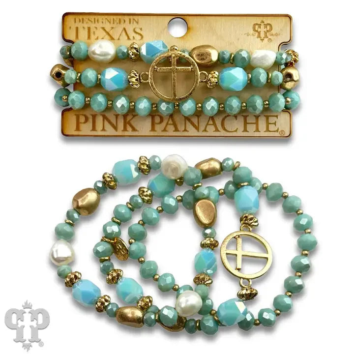 Cross feature crystal bracelet set - Southern Sassy Boutique