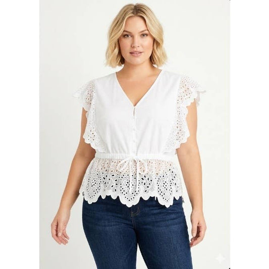 Curvy Eyelet Peplum Top