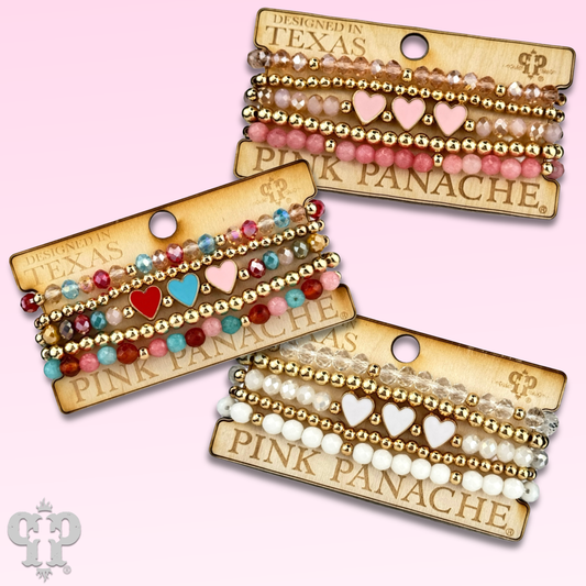 Enamel hearts and faceted bead bracelet