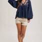 FLORAL EMBROIDERY BUBBLE SLEEVED BABYDOLL TOP