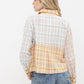 Mix Plaid Pocket Front Button Up Crop Shirt