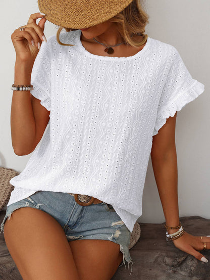 Eyelet Ruffle Short Sleeve Top