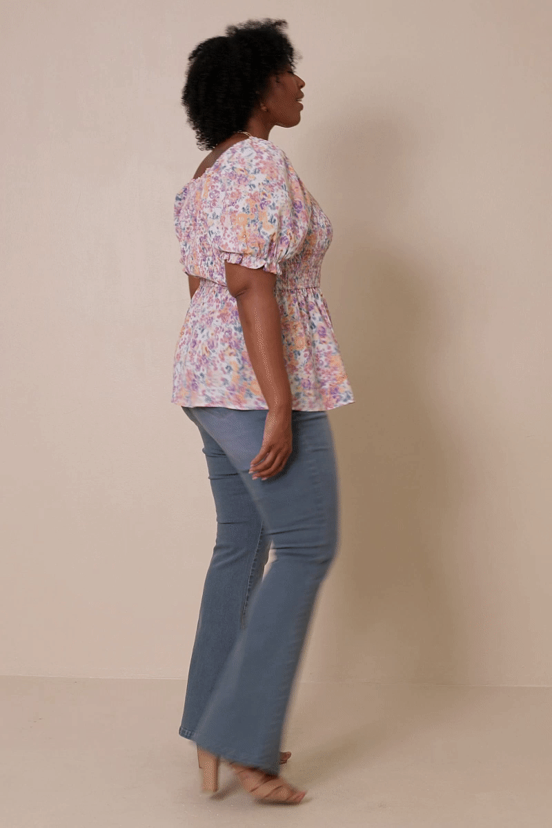 Floral Puff Sleeve Smocked Top