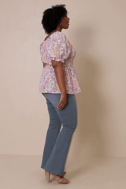 Floral Puff Sleeve Smocked Top