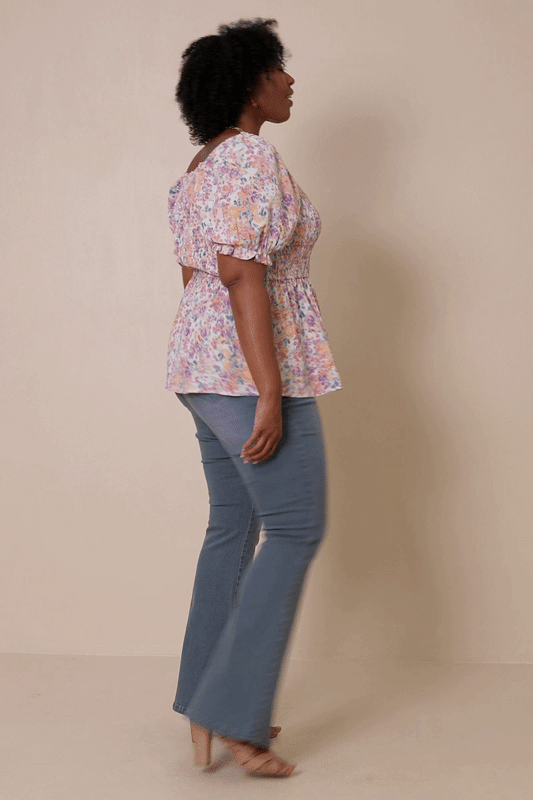 Floral Puff Sleeve Smocked Top