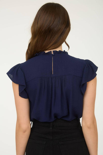 LINE LACE TRIM RUFFLE DETAIL SHORT SLEEVE BLOUSE - Southern Sassy Boutique