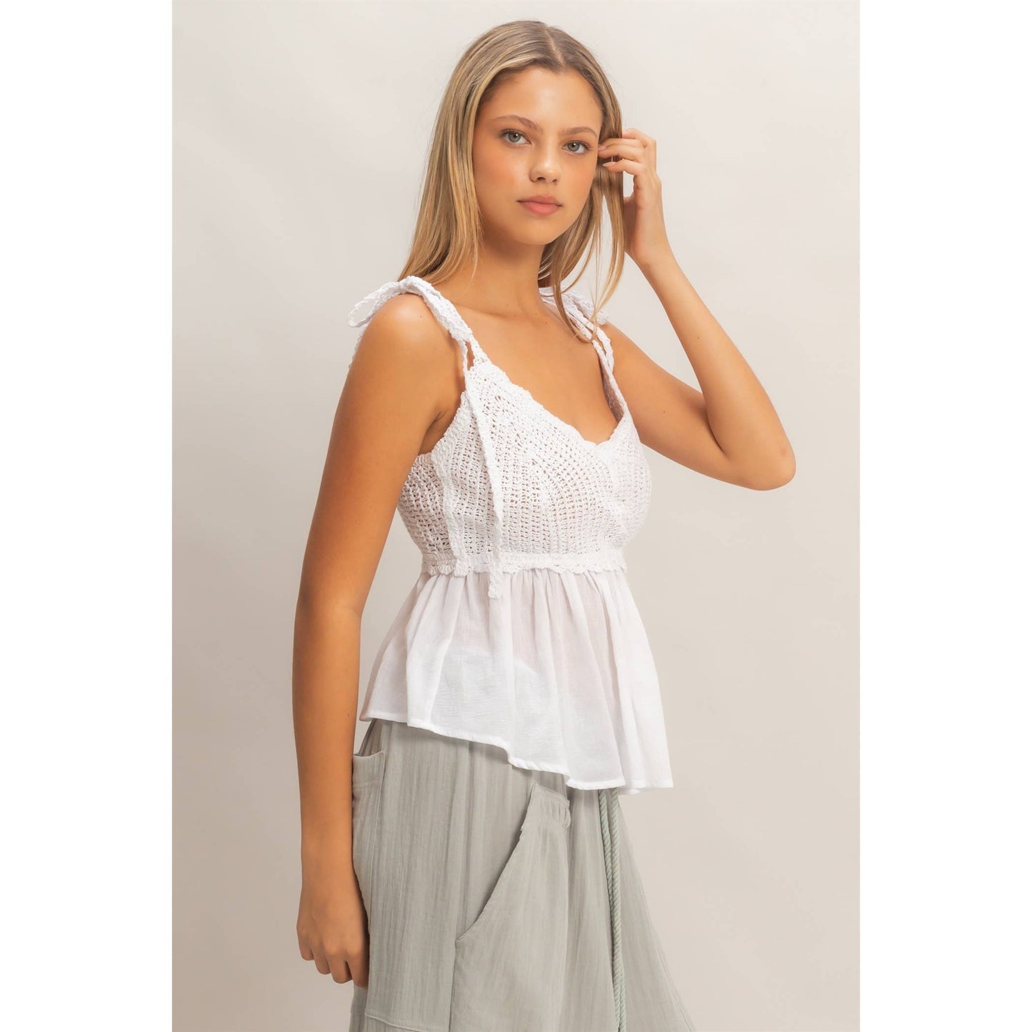 Crochet Tie-Strap Peplum Top
