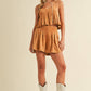 SUEDE PLEATED SLEEVELESS TOP AND SHORTS SET