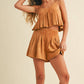 SUEDE PLEATED SLEEVELESS TOP AND SHORTS SET