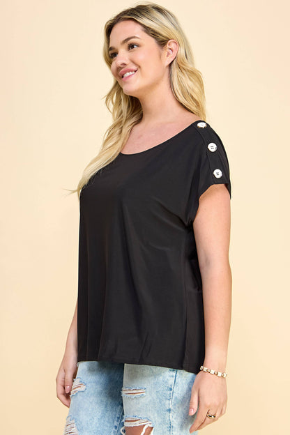 Curvy Short Sleeve Top with Shoulder Buttons