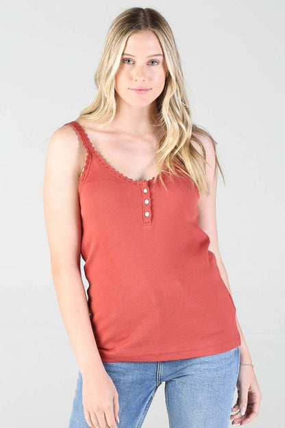 Lace Trim Rib Knit Cami Tank Top