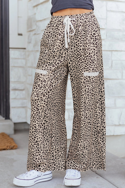 Khaki Animal Print Knit Pants