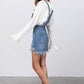 Frayed Hem Distressed Overall Denim Skirt
