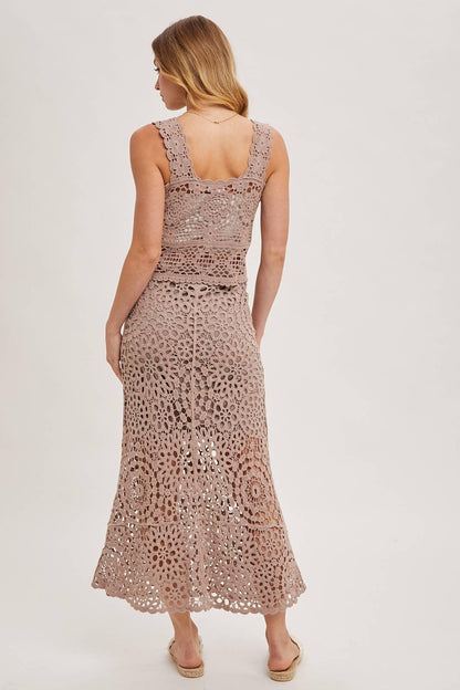 SHEER CROCHET SLEEVELESS SQAURE NECK TOP - Southern Sassy Boutique