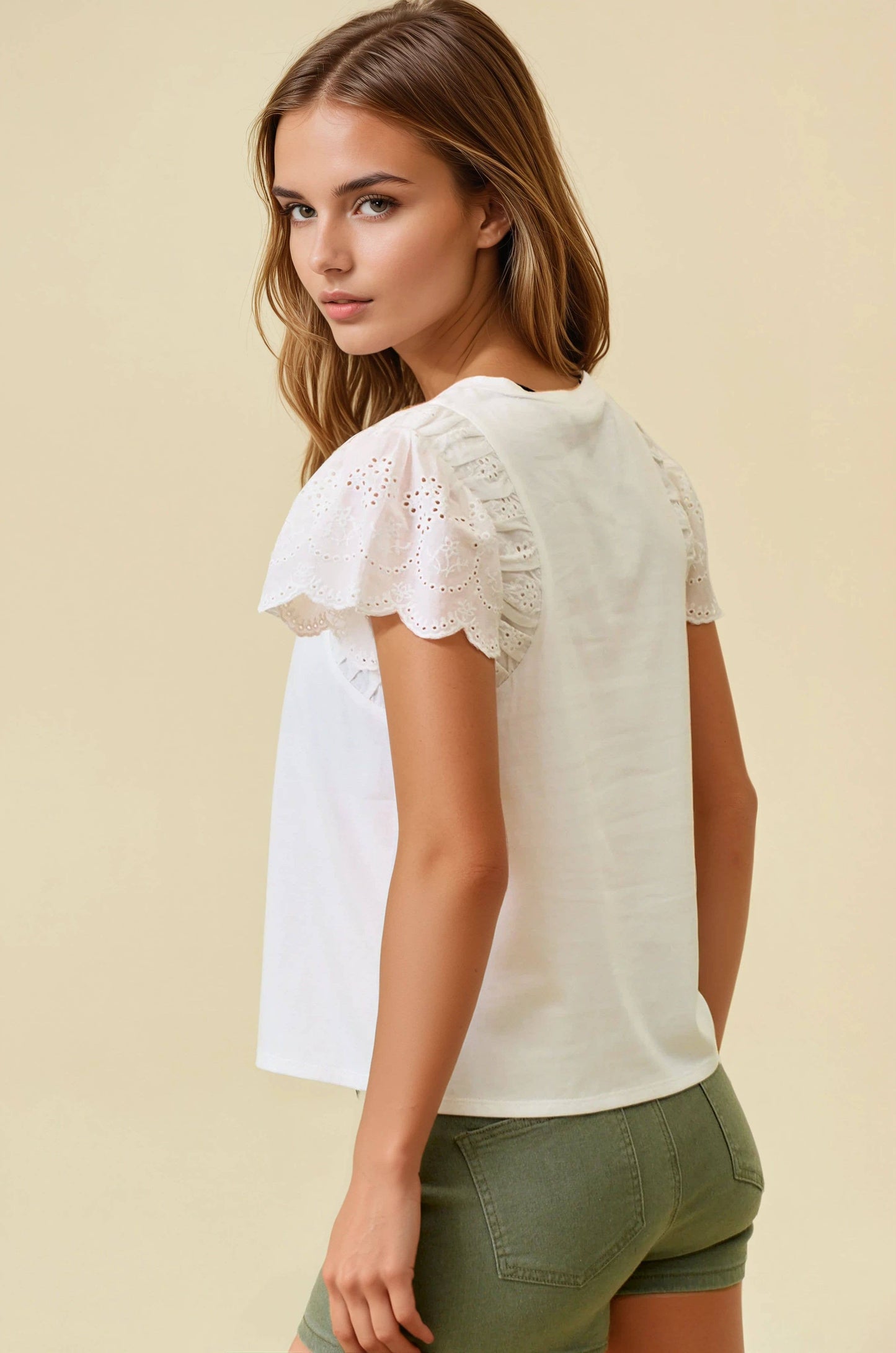 Ruffle Eyelet Solid Top