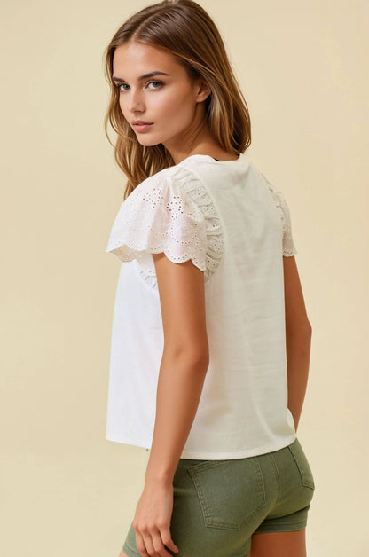 Ruffle Eyelet Solid Top
