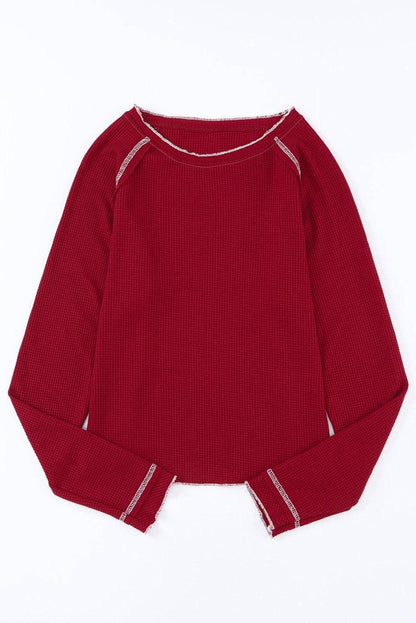 Waffle Knit Long Sleeve Top - Southern Sassy Boutique