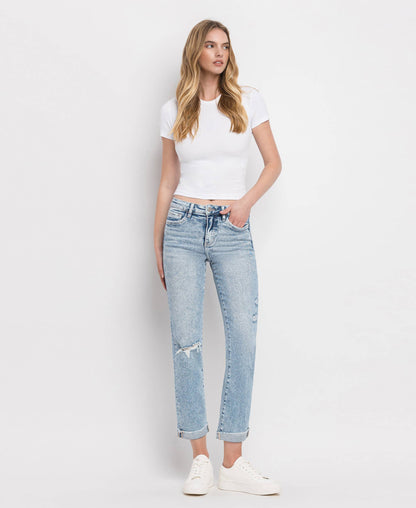TUMMY CONTROL HIGH RISE CUFF SLIM STRAIGHT JEANS - Southern Sassy Boutique