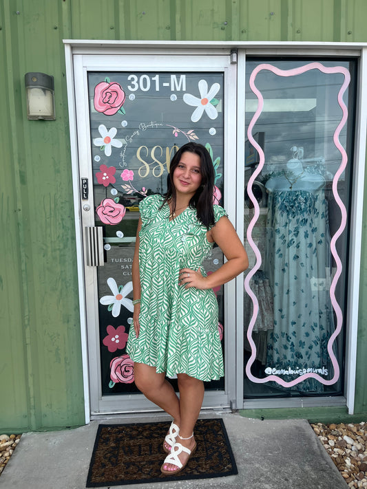 Leaf Print Tiered Mini Dress