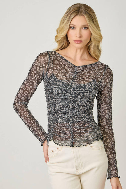 Lettuce Hem Mesh Print Top - Southern Sassy Boutique