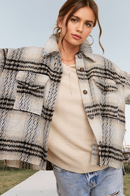Plaid Patterned Soft Brushed Button-Down Jacket