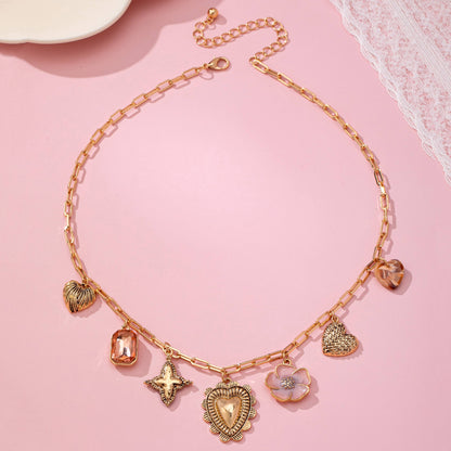 Heart and Flower Charm Necklace