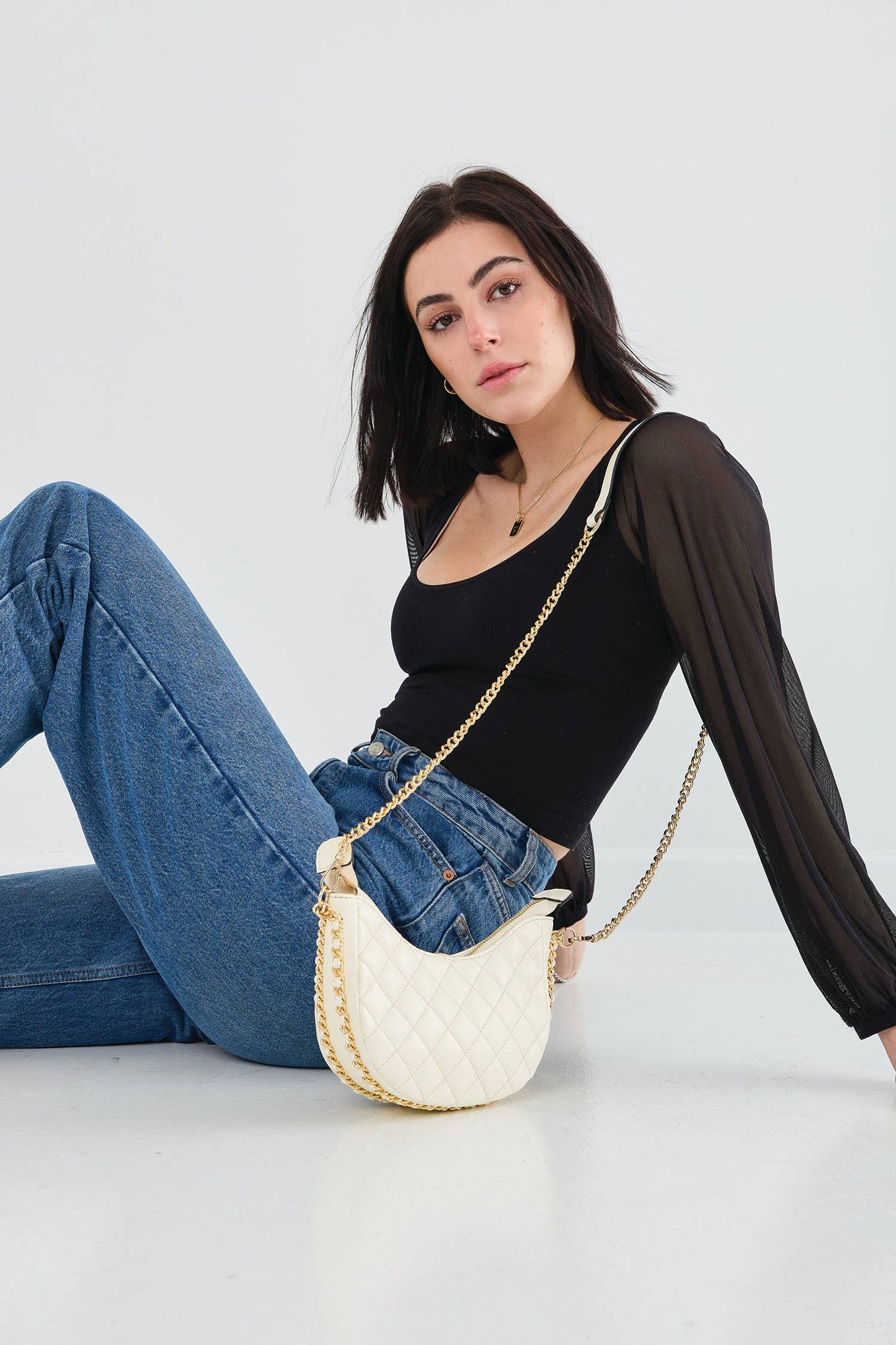 Quilted Shaped Crossbody w/ Chain Straps