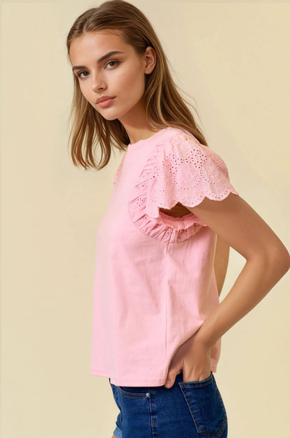 Ruffle Eyelet Solid Top