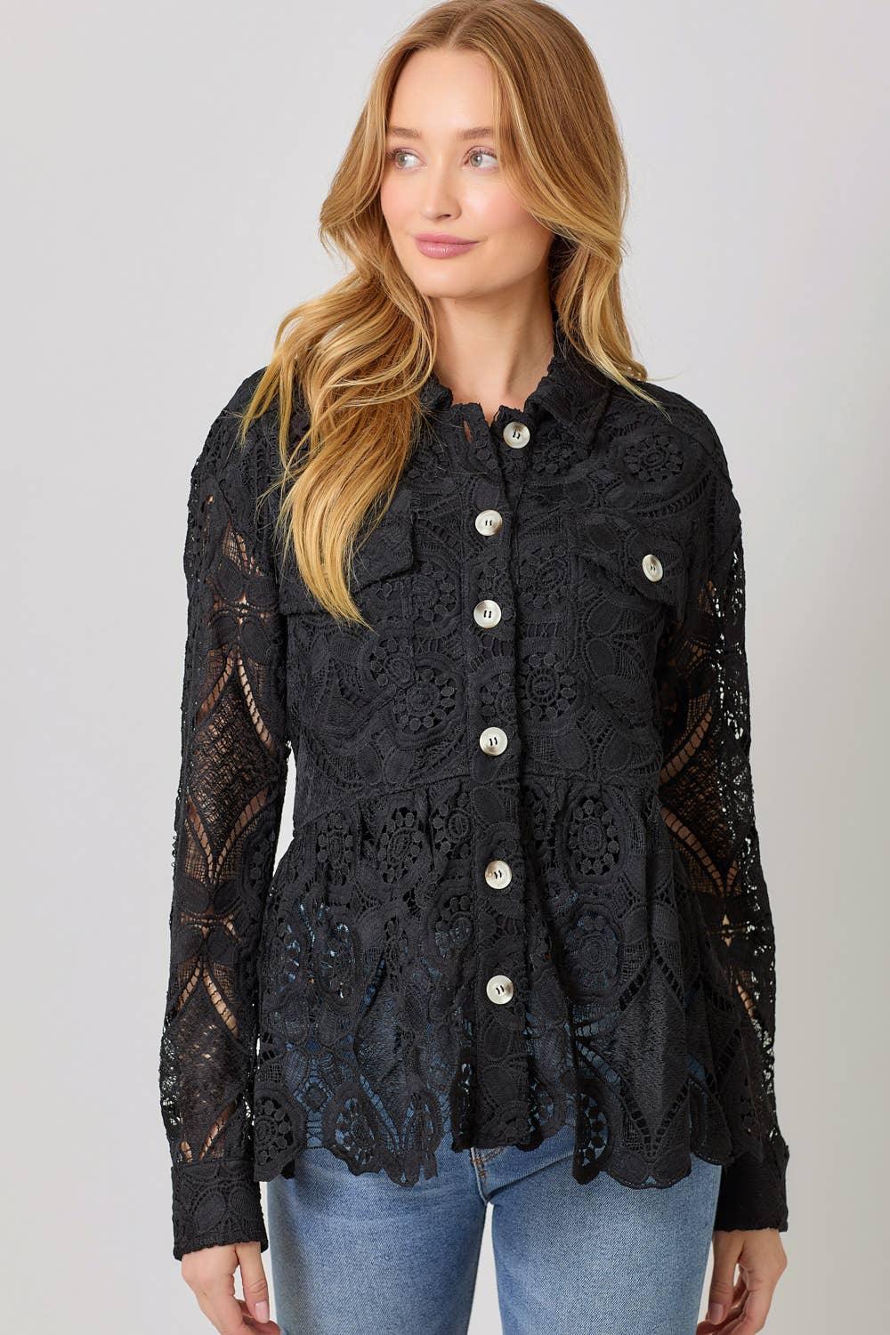 Lace Peplum Trucker Jacket - Southern Sassy Boutique