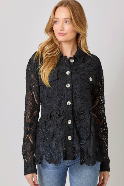 Lace Peplum Trucker Jacket - Southern Sassy Boutique