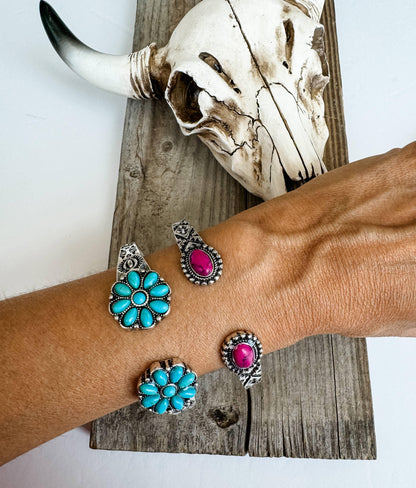 Western Flower Stone Hinge Bangle Bracelet - Southern Sassy Boutique