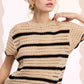 Round Neck Scalloped Edge Short Sleeve Sweater
