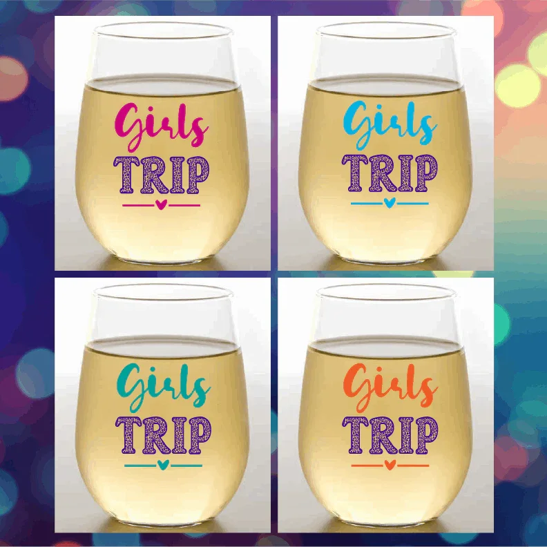 GIRLS TRIP Unbreakable Stemless TRITAN Plastic Wine Glasses - Southern Sassy Boutique