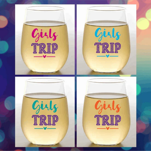 GIRLS TRIP Unbreakable Stemless TRITAN Plastic Wine Glasses - Southern Sassy Boutique
