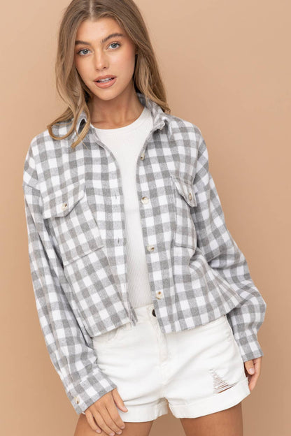 Yarn Dyed Brushed Crop Pocket Front Shirt Jacket