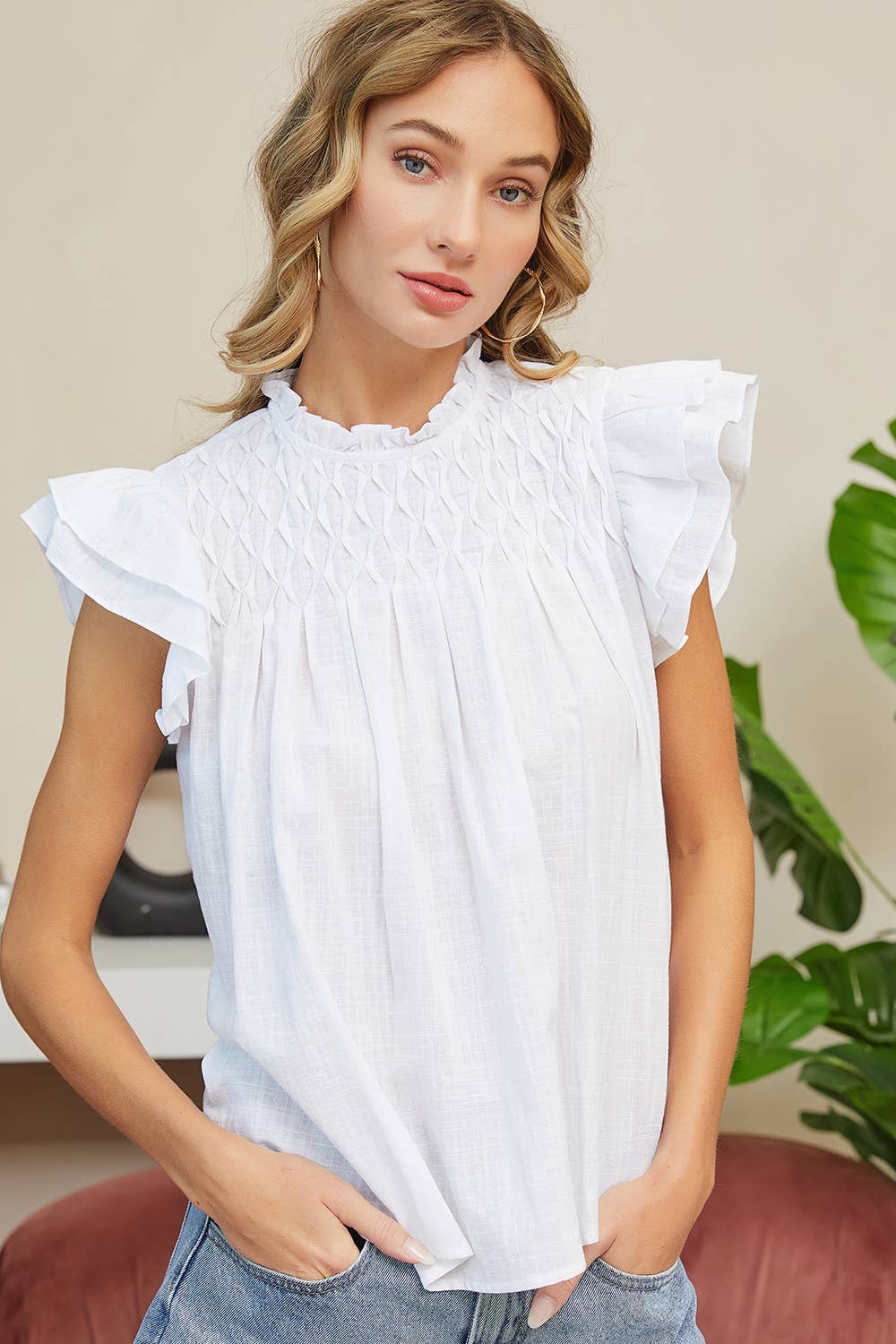 Smoked Ruffle Pullover Top